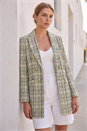 Black Longline Checkered Boucle Jacket, Image 1 of 4