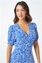 Blue Floral Print Frill Hem Tea Dress, Image 4 of 5