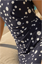 Navy  Polka Dot Gathered Stretch Dress, Image 5 of 5