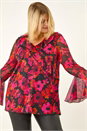 MAGENTA Curve Floral Ruffle Mesh Top, Image 2 of 5