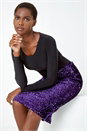 Purple Sequin Embellished Velour Stretch Skirt , Image 5 of 6