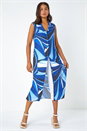 Blue Abstract Print Longline Button Up Blouse, Image 2 of 5