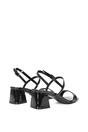 Black XY LONDON Black 'Izzy' Strappy Slingback Peep Toe Mid Block Heel Sandals, Image 4 of 5