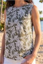 Khaki Classic Floral Sleeveless Shell Top, Image 3 of 3