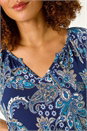 Blue Paisley Print Gathered Stretch Top, Image 5 of 5