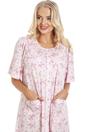 Pink Camille Lingerie Pink Short Sleeve Button Up Floral Nightdress, Image 2 of 6