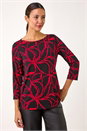 Red Floral Print Contrast Trim Top, Image 2 of 5