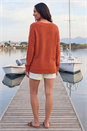 Rust Ribbed V-Neck Boyfriend Jumper, Image 3 of 4