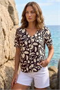 Black Petite Abstract V-Neck Stretch Blouse, Image 1 of 4