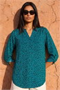 Teal Leaf Print Button Detail Shirt, Image 2 of 4