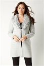 Grey Faux Fur Collar Coatigan, Image 1 of 4