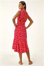 Red Floral Frill Buttoned Dress, Image 3 of 5