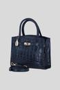 Navy Genuine Leather Structured Handbag with Detachable Crossbody Strap, Image 2 of 4