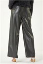 Black Faux Leather Wide Leg Trouser, Image 3 of 6