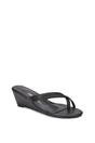 Black 'Rosa' Mid Wedge Heel Sandal Mules With Toe Post, Image 2 of 6