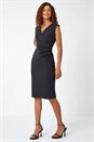Black Sleeveless Pleated Stretch Ruched Dress, Image 2 of 5