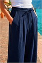 Navy  Fluid Tie Waist Smart Trouser, Image 4 of 5