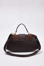 Dark Brown Women's Faux Suede Panel Mini Grab Bag with Push Lock Closure, Image 2 of 3
