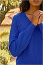 Royal Blue Plain Stretch V-Neck Longline Jumper, Image 4 of 4