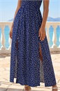 Navy  Polka Dot Bardot Shirred Maxi Dress, Image 4 of 4