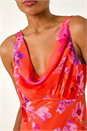 Orange Floral Cowl Neck Midi Dress, Image 5 of 5