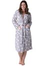 Light Grey Supersoft Fleece Hooded Calf Length Bathrobe, Image 1 of 5