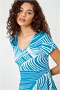 Teal Textured Linear Print Hanky Hem Tunic Top, Image 4 of 5