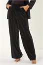 Black Velvet Stud Detail Wide Leg Stretch Trouser, Image 3 of 5