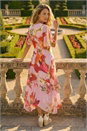 Mauve Floral Painted Frill Midi Dress, Image 3 of 4