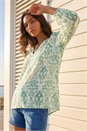Green Ikat Print V-Neck Tunic Top, Image 1 of 4
