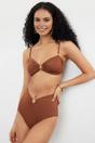 Brown Ruched Bandeau Bikini Top with Ring Detail, Image 1 of 5