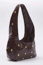 Dark Brown Studded Suede Hobo Shoulder Bag, Image 2 of 4