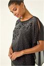 Black Asymmetric Embellished Overlay Top, Image 2 of 6