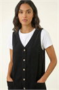 Black Cotton V-Neck Button Pocket Dress, Image 3 of 6
