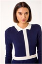 Navy  Contrast Collar Knitted Dress, Image 4 of 5