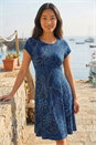 Royal Blue Petite Leaf Print Stretch Dress, Image 2 of 4