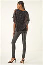 Black Foil Dot Overlay Asymmetric Top, Image 3 of 5