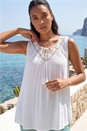 Ivory Embroidered Tie Neck Vest Top, Image 1 of 4