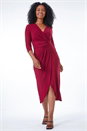 Wine Petite Stretch Ruched Side Wrap Midi Dress, Image 2 of 5