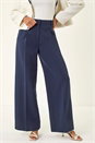 Navy  Pleat Front Wide Leg Trouser, Image 4 of 6