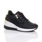 Black Mid Wedge Heel Lace Up Gold Zip Trainers, Image 1 of 5
