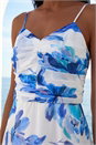 Blue Petite Floral Ruched Midi Dress , Image 4 of 4