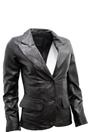 Black Womens 2 Button Leather Blazer Jacket, Image 2 of 4