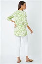Khaki Camo Leaf  V-Neck Pintuck Stretch Top, Image 3 of 5