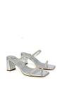 Silver XY LONDON Silver 'Holden' Diamante Strap Square Toe Mid Block Heel Sandal Mules, Image 3 of 5