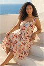 Beige Curve Ditsy Floral Strap Midi Dress , Image 2 of 4