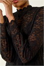 Black Lace Frill High Neck Stretch Top, Image 5 of 5