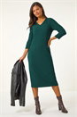 Teal Textured V-Neck Stretch A-Line Dress, Image 1 of 5
