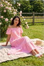 PINK Dusk Gingham Bardot Tiered Maxi Dress, Image 1 of 4