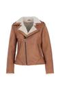 Tan 'Jan' Real Leather Biker Style Jacket With Faux Fur Lining, Image 2 of 5